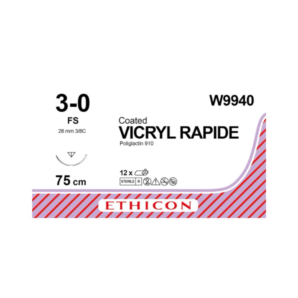 Ράμμα απορροφήσιμο Vicryl Rapide No 3/0 με βελόνα 26mm κόπτουσα, 3/8c, μήκος ράμματος 75cm