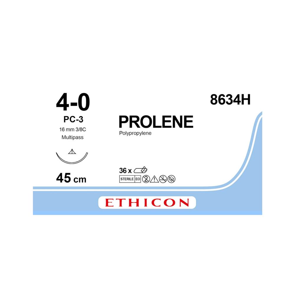 Ράμμα Prolene Blue No 4/0 με βελόνα 16mm κόπτουσα πλαστικής PC-3 prime multipass 3/8c, μήκος ράμματος 45cm