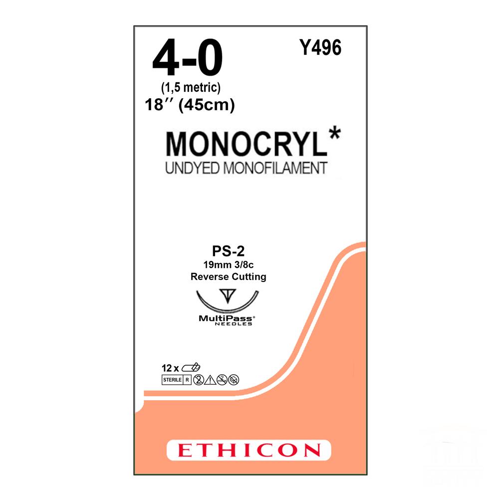 Ράμμα Monocryl No 4/0 με βελόνα 19mm Αντ. Κόπτουσα Πλαστικής P 3/8c, μήκος ράμματος 45cm