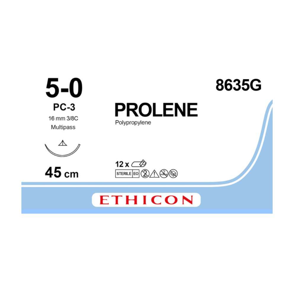 Ράμμα Prolene J&J No 5/0 με κόπτουσα βελόνα πλαστικής 16mm prime, 3/8 κύκλου (p multiplass), μήκος ράμματος 45cm