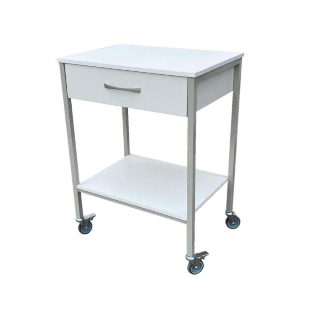 Trolley νοσηλείας μελαμίνης με 1 ράφι και 1 συρτάρι χωρίς προστατευτικό κάγκελο 60x45x90cm