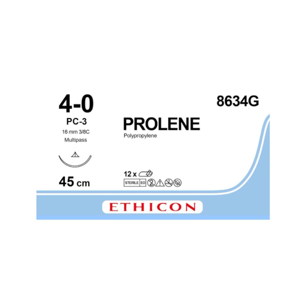 Ράμμα Prolene J&J No 4/0 με βελόνα 16mm Κόπτουσα Πλαστικής PC-3 prime multipass 3/8c, μήκος ράμματος 45cm