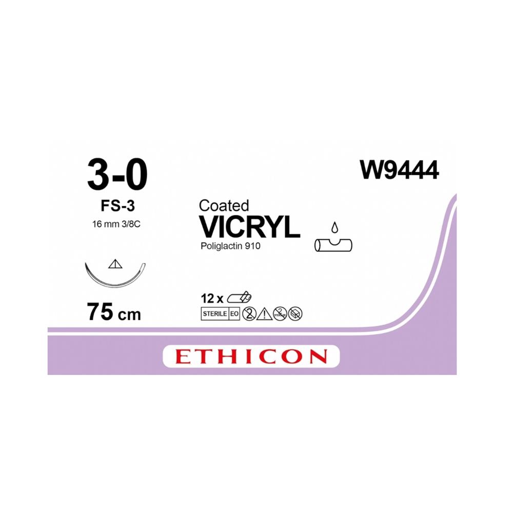 Ράμμα Vicryl No 3/0 με βελόνα 16mm Κόπτουσα 3/8c, μήκος ράμματος 75cm