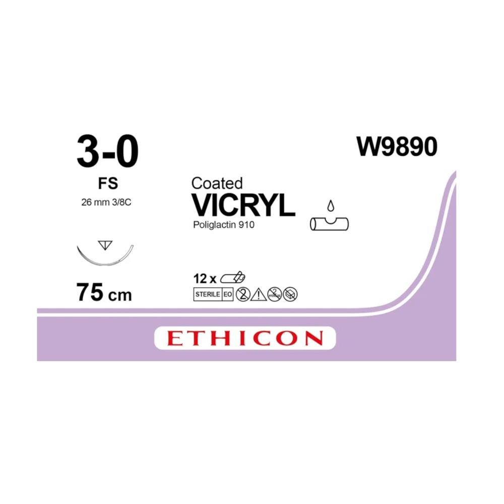 Ράμμα Vicryl No 3/0 με βελόνα 26mm Αντ. Κόπτουσα Πλαστικής P 3/8c, μήκος ράμματος 75cm