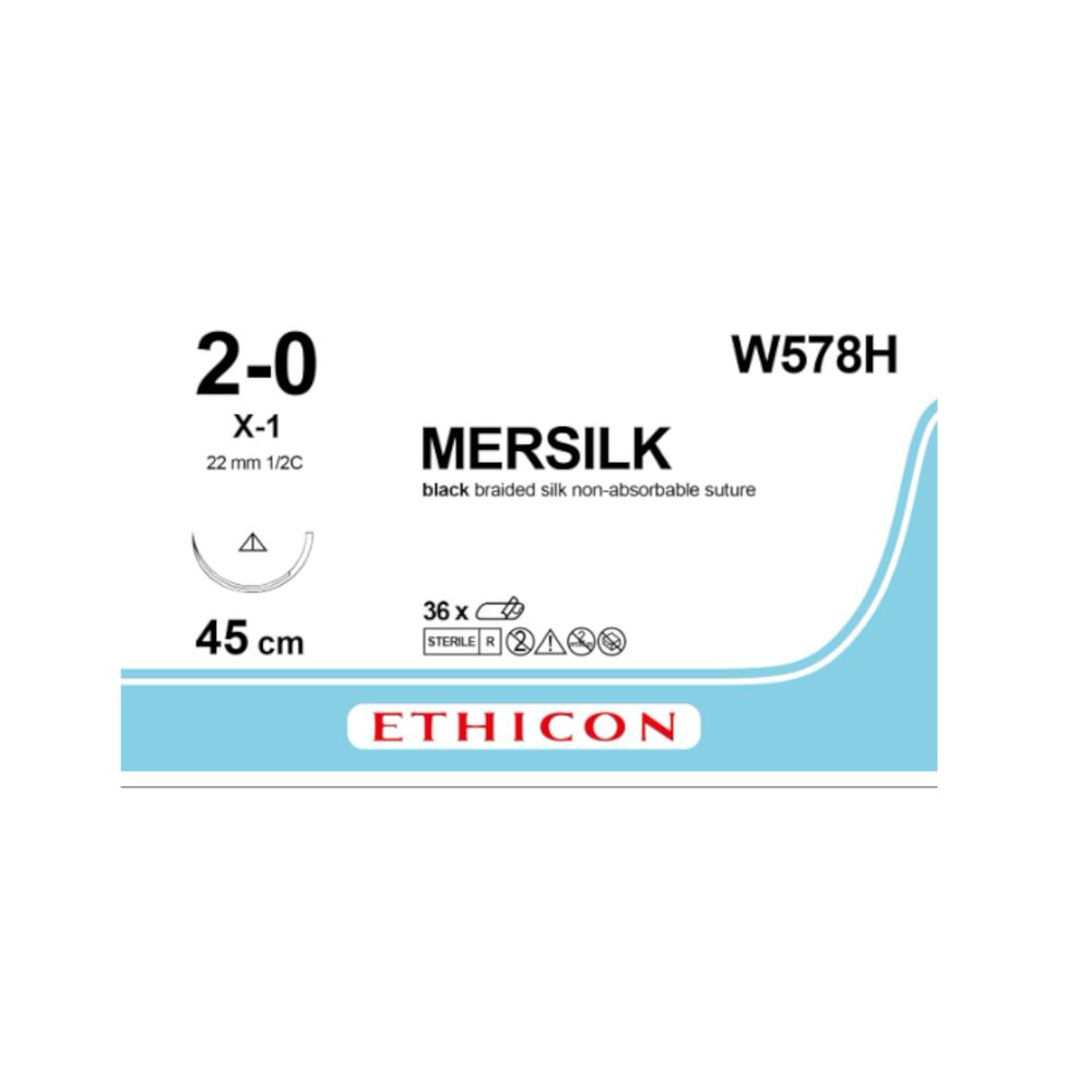 Ράμμα Mersilk No 2/0 με Βελόνα 22mm Αντιστρόφως Κόπτουσα 1/2 Κύκλου,Μήκος Ράμματος 45cm