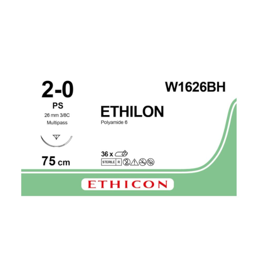 Ράμμα Ethilon No 2/0 με Βελόνα 26mm Αντιστρόφως Κόπτουσα Πλαστικής P 3/8c Mulitipass, μήκος ράμματος 75cm