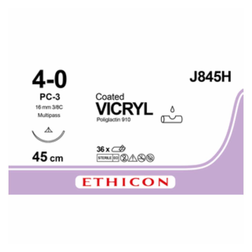 Ράμμα VICRYL No 4/0, με βελόνα 16mm, Κόπτουσα Πλαστικής Prime Multipass, 3/8c, μήκος ράμματος 45cm