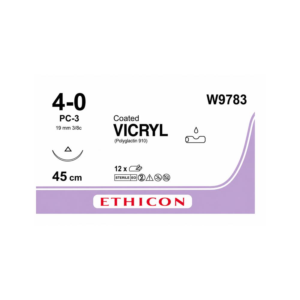 Ράμμα VICRYL No 4/0, με βελόνα 16mm, Κόπτουσα Πλαστικής Prime Multipass, 3/8c, μήκος ράμματος 45cm
