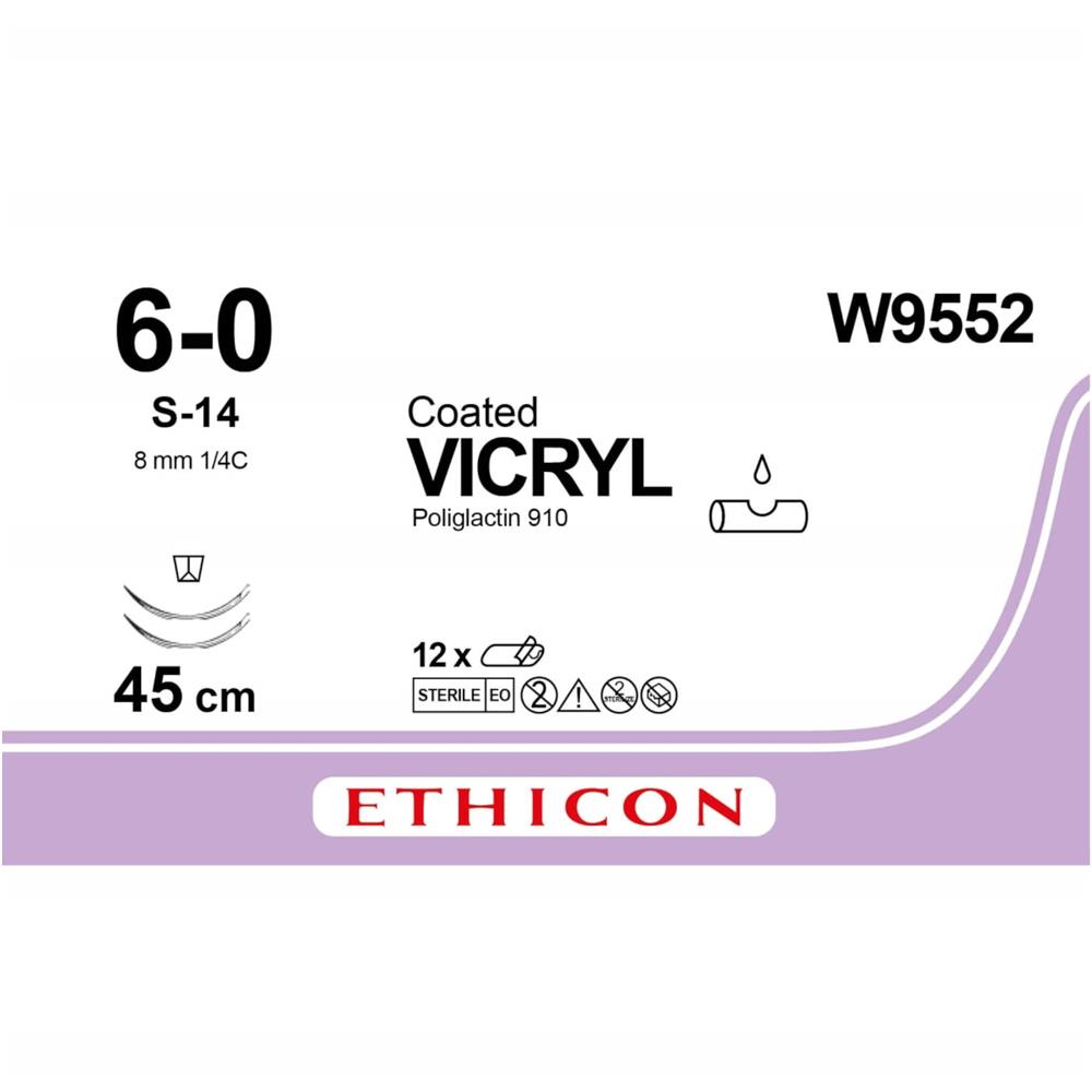 Ράμμα Vicryl Vio No 6/0 με βελόνα 8mm spatula 1/4c, μήκος ράμματος 45cm