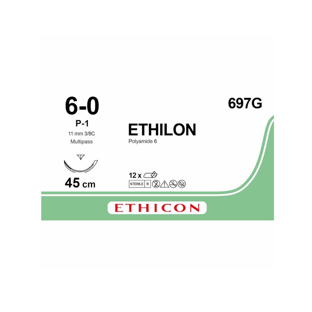 Ράμμα Ethilon No 6/0 με βελόνα 11mm Αντ. Κόπτουσα πλαστικής prime 3/8c, μήκος ράμματος 45cm
