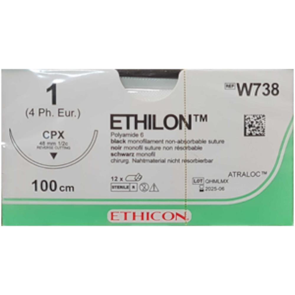 Ράμμα Ethilon No1 με βελόνα 48mm Αντ. Κόπτουσα 1/2c, μήκος ράμματος 100cm