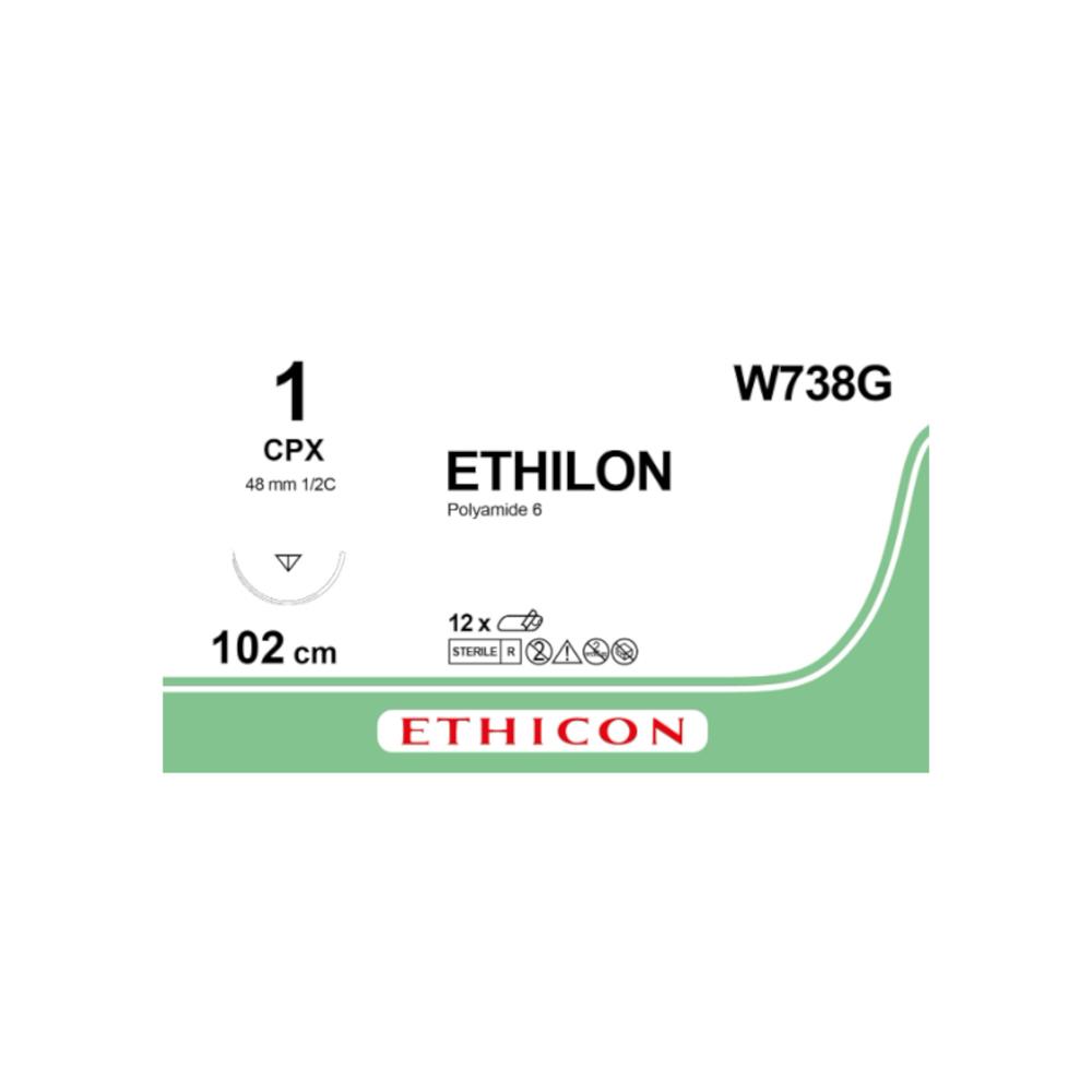 Ράμμα Ethilon No1 με βελόνα 48mm Αντ. Κόπτουσα 1/2c, μήκος ράμματος 100cm