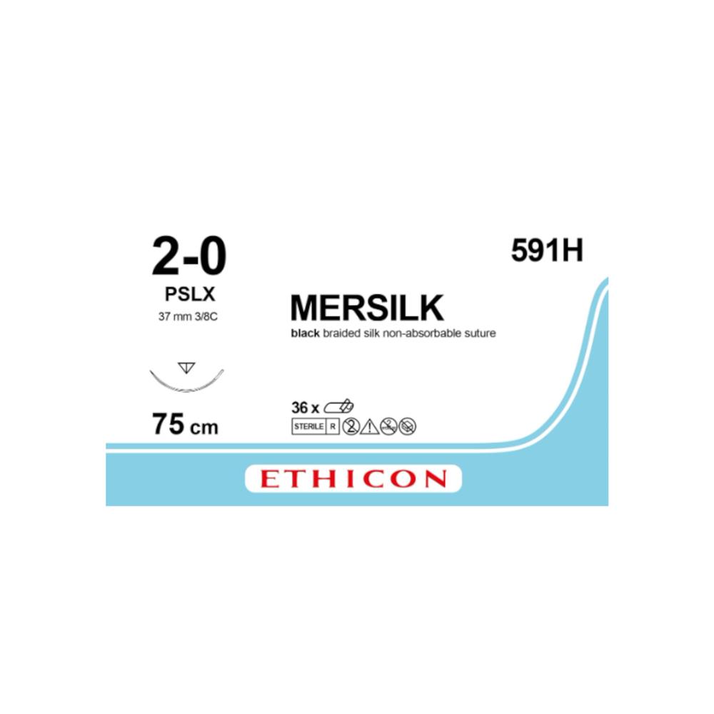 Ράμμα Mersilk No 2/0 με βελόνα 36mm  Αντ. Κόπτουσα PSLX, 3/8 κύκλου, μήκος ράμματος 75cm