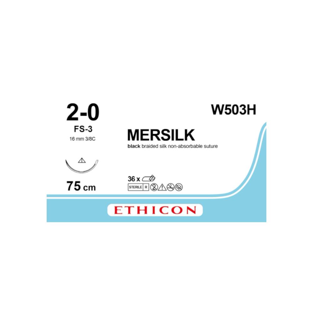 Ράμμα Mersilk No 2/0 με βελόνα 16mm Κόπτουσα 3/8 κύκλου,μήκος ράμματος 75cm