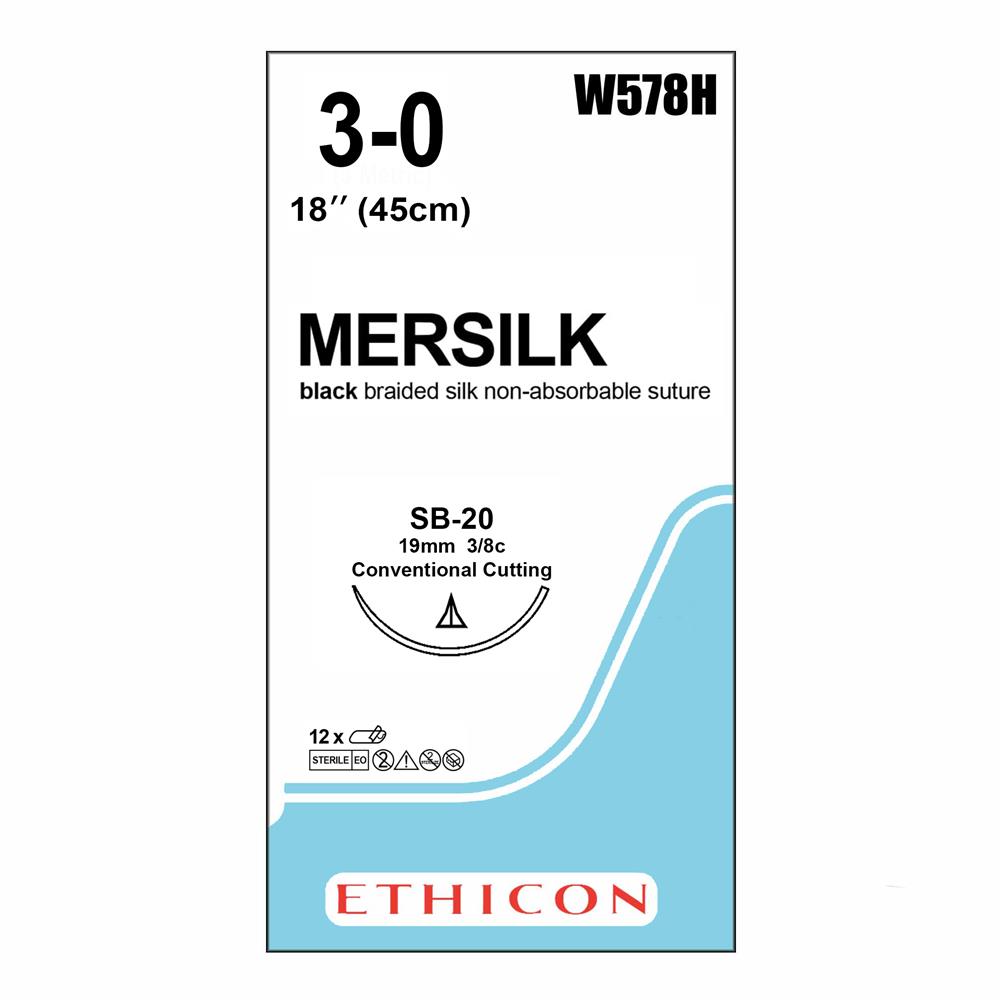 Ράμμα Mersilk No 3/0 με βελόνα 19mm Κόπτουσα Πλαστικής PC-5 Multipass, 3/8 κύκλου,μήκος ράμματος 45cm