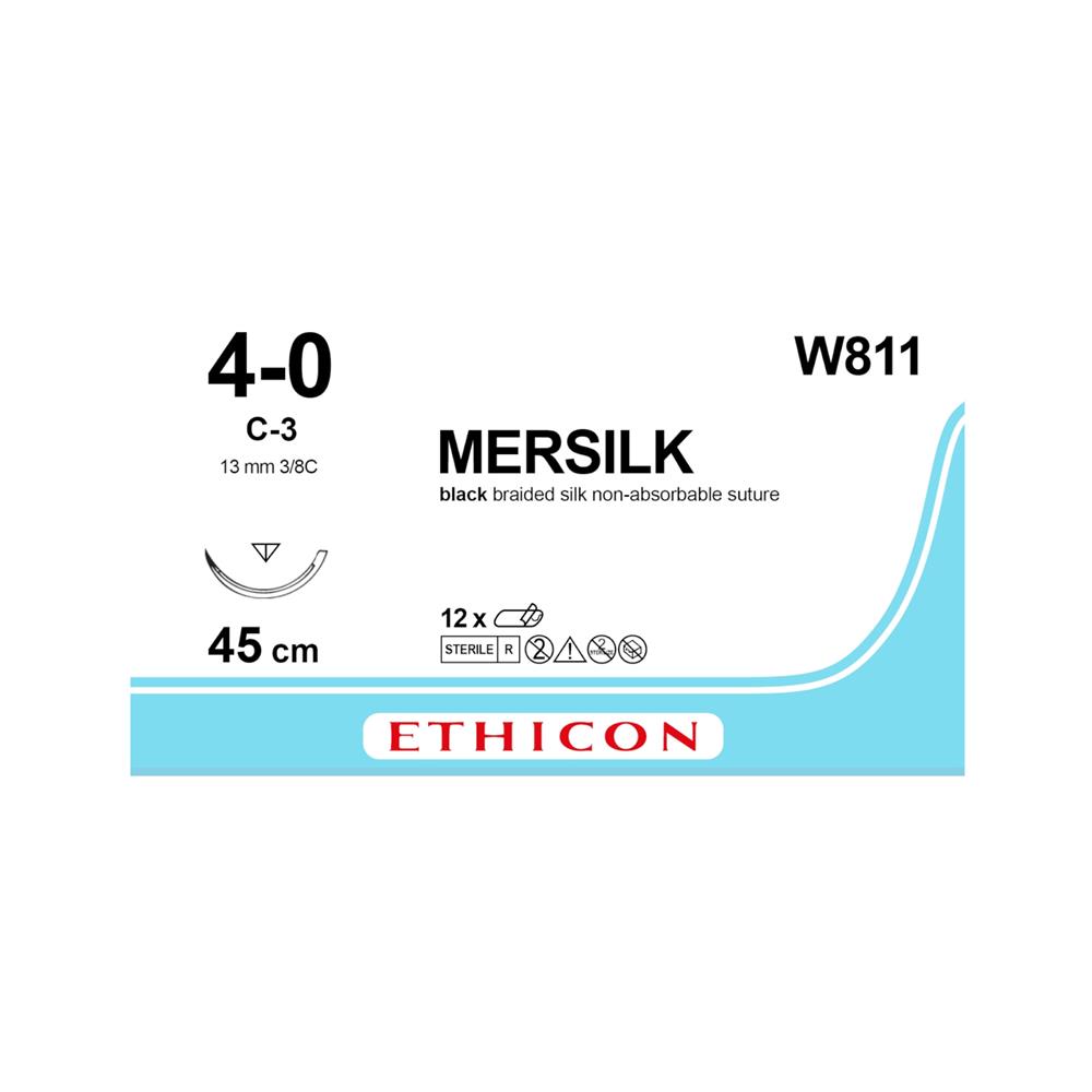 Ράμμα Mersilk No 4/0 με βελόνα 13mm Αντ. Κόπτουσα 3/8 κύκλου,μήκος ράμματος 45cm