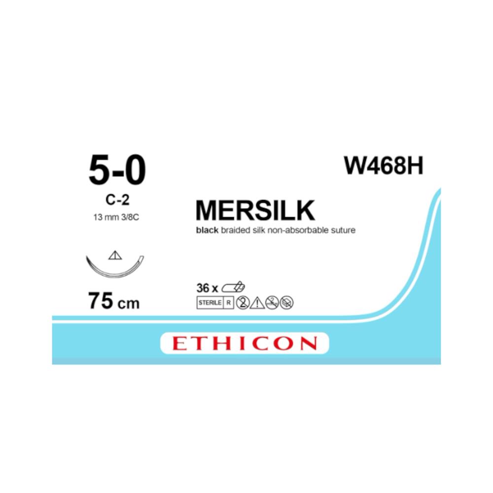 Ράμμα Μετάξι Mersilk No 5/0 με βελόνα 13mm αντ. κόπτουσα 3/8 κύκλου,μήκος ράμματος 75cm