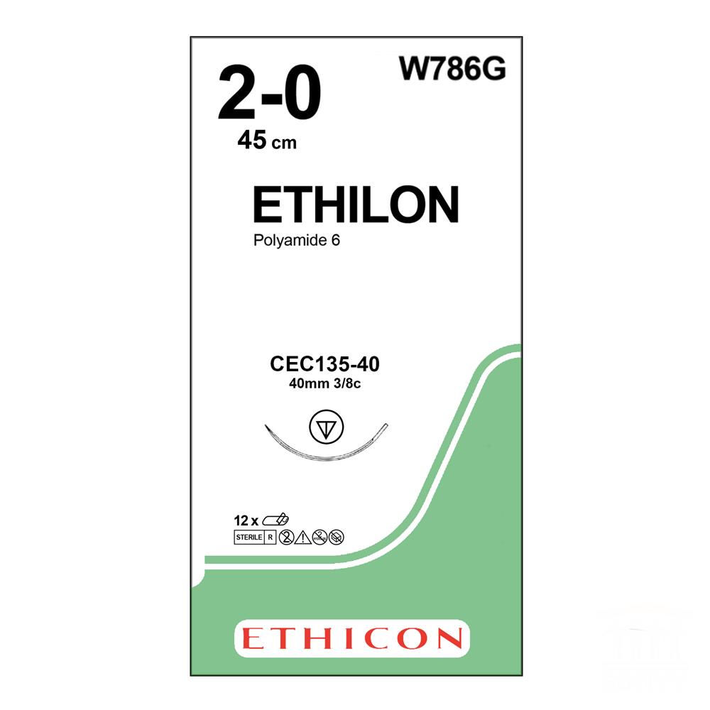 Ράμμα Ethilon No 2/0 με βελόνα 40mm Κόπτουσα 3/8c, μήκος ράμματος45cm