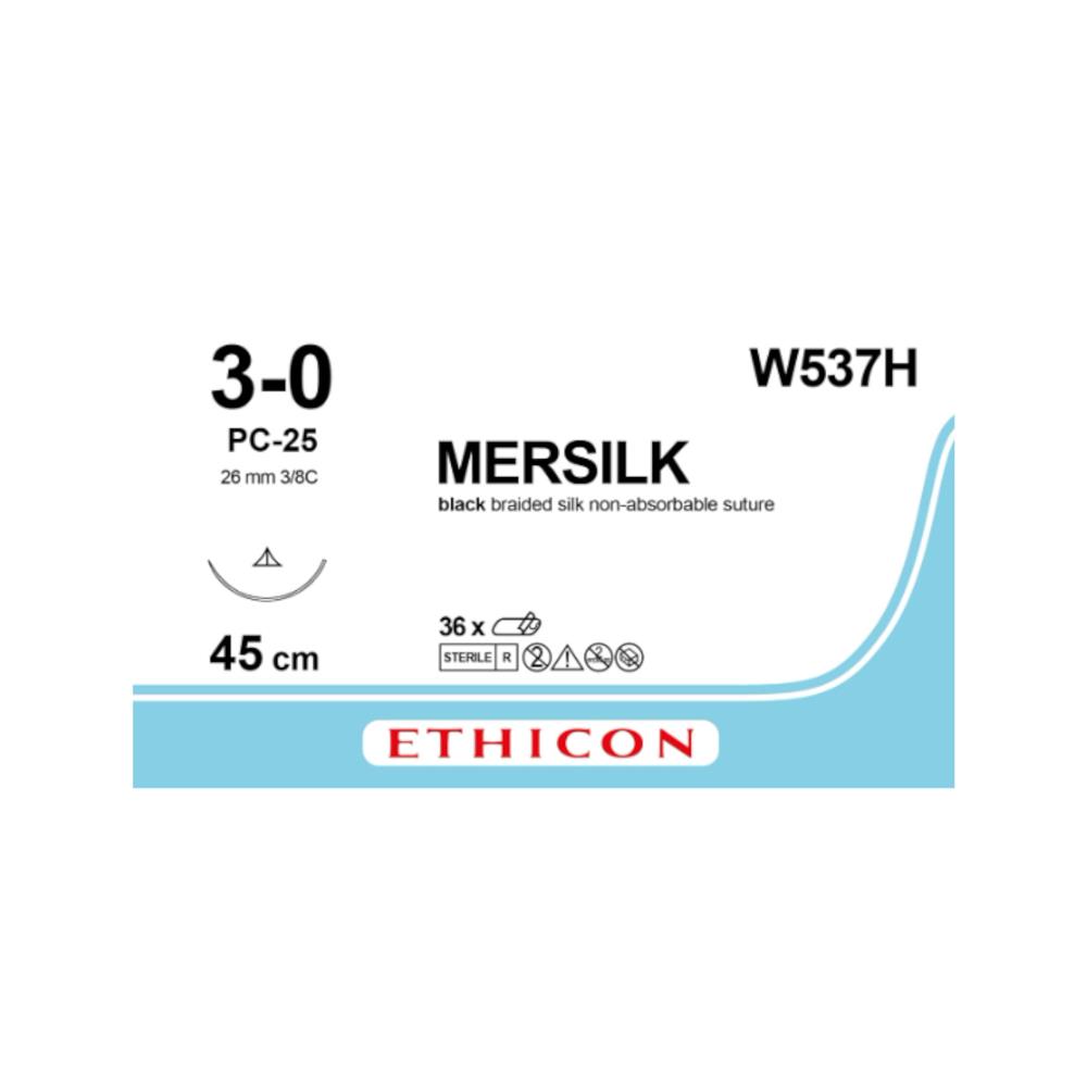 Ράμμα Mersilk No 3/0 με βελόνα 26mm Αντ Κόπτουσα 3/8 κύκλου (Slim Blade),μήκος ράμματος 45cm