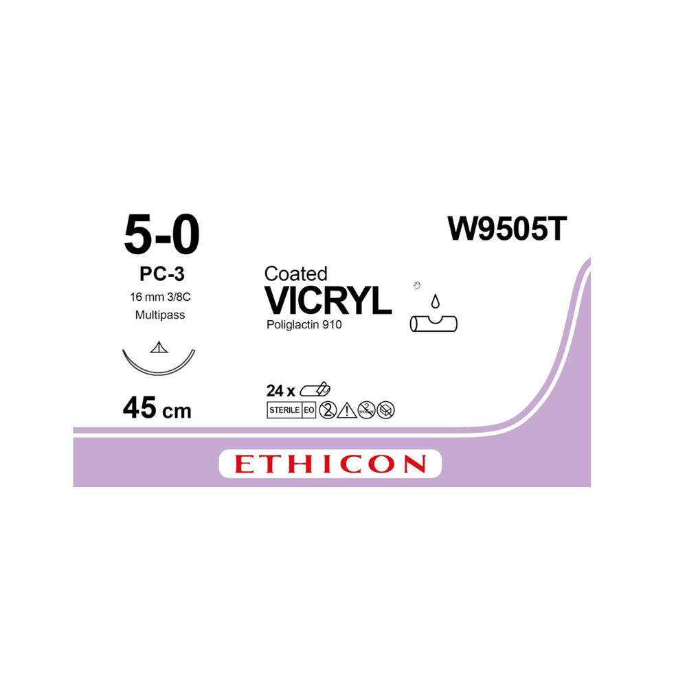 Ράμμα Vicryl No 5/0 με βελόνα 16mm Κόπτουσα Πλαστικής P 3/8c, μήκος ράμματος 45cm