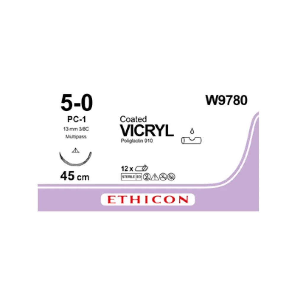 Ράμμα Vicryl No 5/0 με βελόνα 12mm Κόπτουσα 3/8c (Slim Blade), μήκος ράμματος 45cm