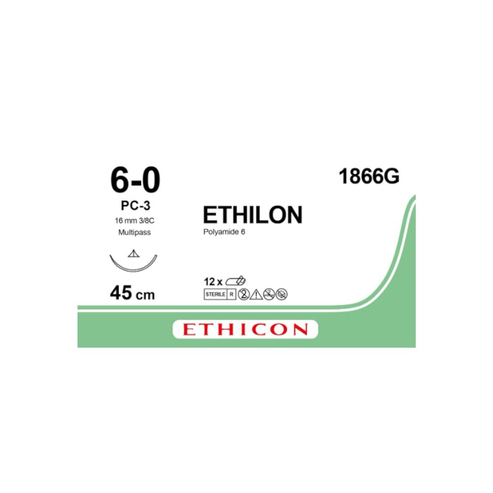 Ράμμα Ethilon No 6/0 με βελόνα 16mm Κόπτουσα Πλαστικής P Multipass 3/8 κύκλου,μήκος ράμματος 45cm