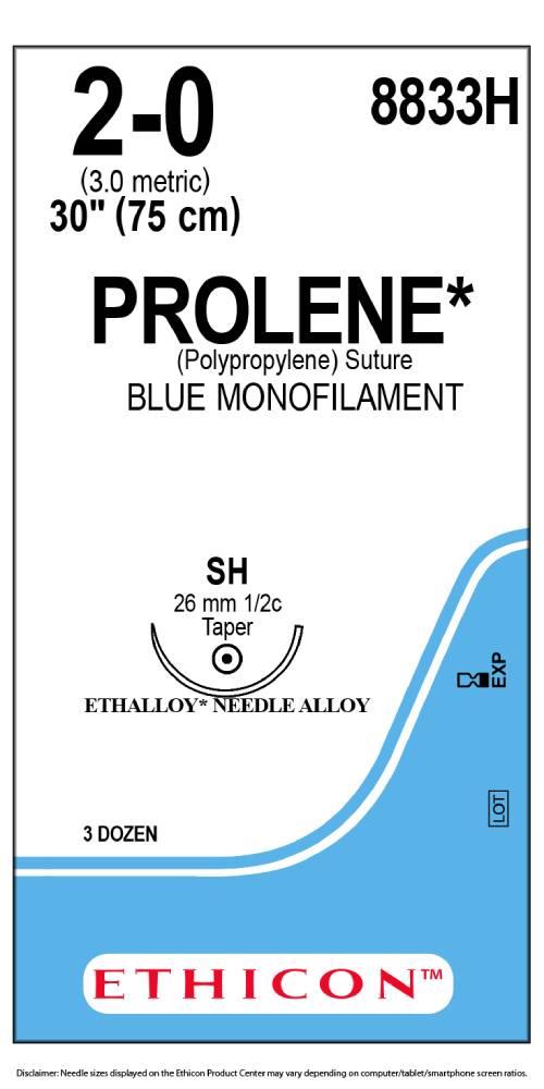 Ράμμα Prolene No 2/0, με στρογγυλή βελόνα 26mm, 1/2 κύκλου, μήκος ράμματος 75cm