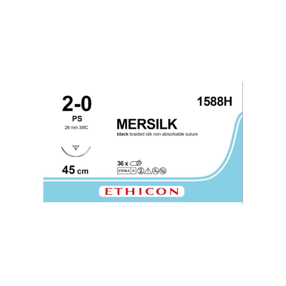 Ράμμα Mersilk J&J No 2/0 με βελόνα 26mm Κόπτουσα Πλαστικής 3/8 κύκλου, μήκος ράμματος 45cm