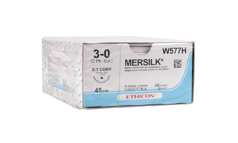 Ράμμα Mersilk J&J No 3/0 με βελόνα 22mm Κόπτουσα 1/2 κύκλου,μήκος ράμματος 45cm
