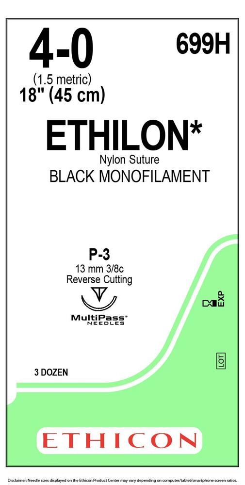 Ράμμα Ethilon No 4/0 με βελόνα 13mm Αντ. Κόπτουσα Πλαστικής P-3 Multipass 3/8c, μήκος ράμματος 45cm