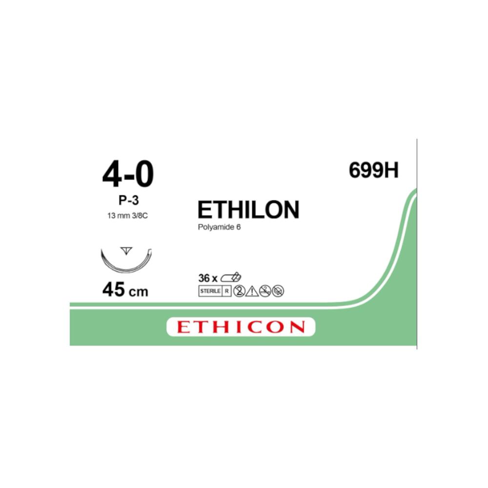 Ράμμα Ethilon No 4/0 με βελόνα 13mm Αντ. Κόπτουσα Πλαστικής P-3 Multipass 3/8c, μήκος ράμματος 45cm