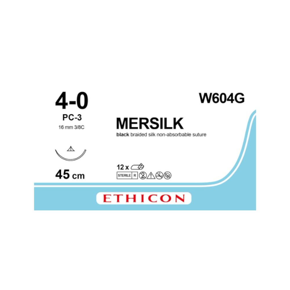 Ράμμα Mersilk No 4/0 με βελόνα 16mm Κόπτουσα Πλαστικής P 3/8 κύκλου,μήκος ράμματος 45cm