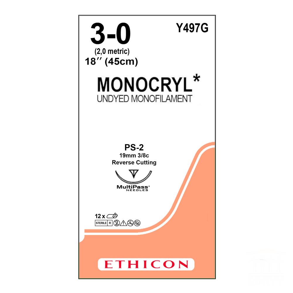 Ράμμα Monocryl No 3/0 με βελόνα 19mm Αντ. Κόπτουσα Πλαστικής P 3/8c, μήκος ράμματος 45cm